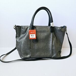 RELIC Tote Bag Shoulder Crossbody Purse Faux Snakeskin Charcoal Gray Marion